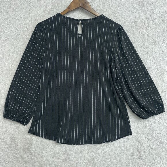 NEW Adrianna Papell Women's S Black & White Striped Long Sleeve Blouse Polyester - Picture 3 of 10